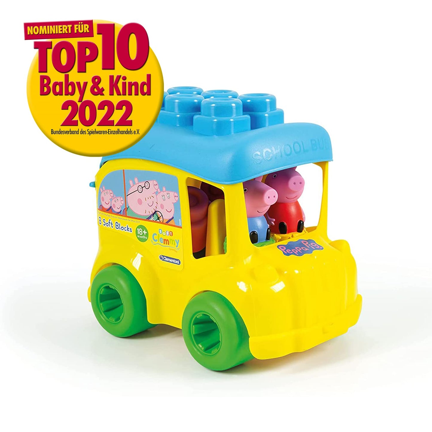 Clementoni Peppa Pig Bus with Soft Blocks for Toddlers for Babies 18+ Months - Made in Italy