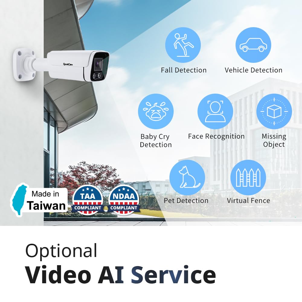 SpotCam 2K Cloud AI IP Camera, Indoor/Outdoor, Two Way Audio, Night Vision, Human Detection, Waterproof - Made in Taiwan