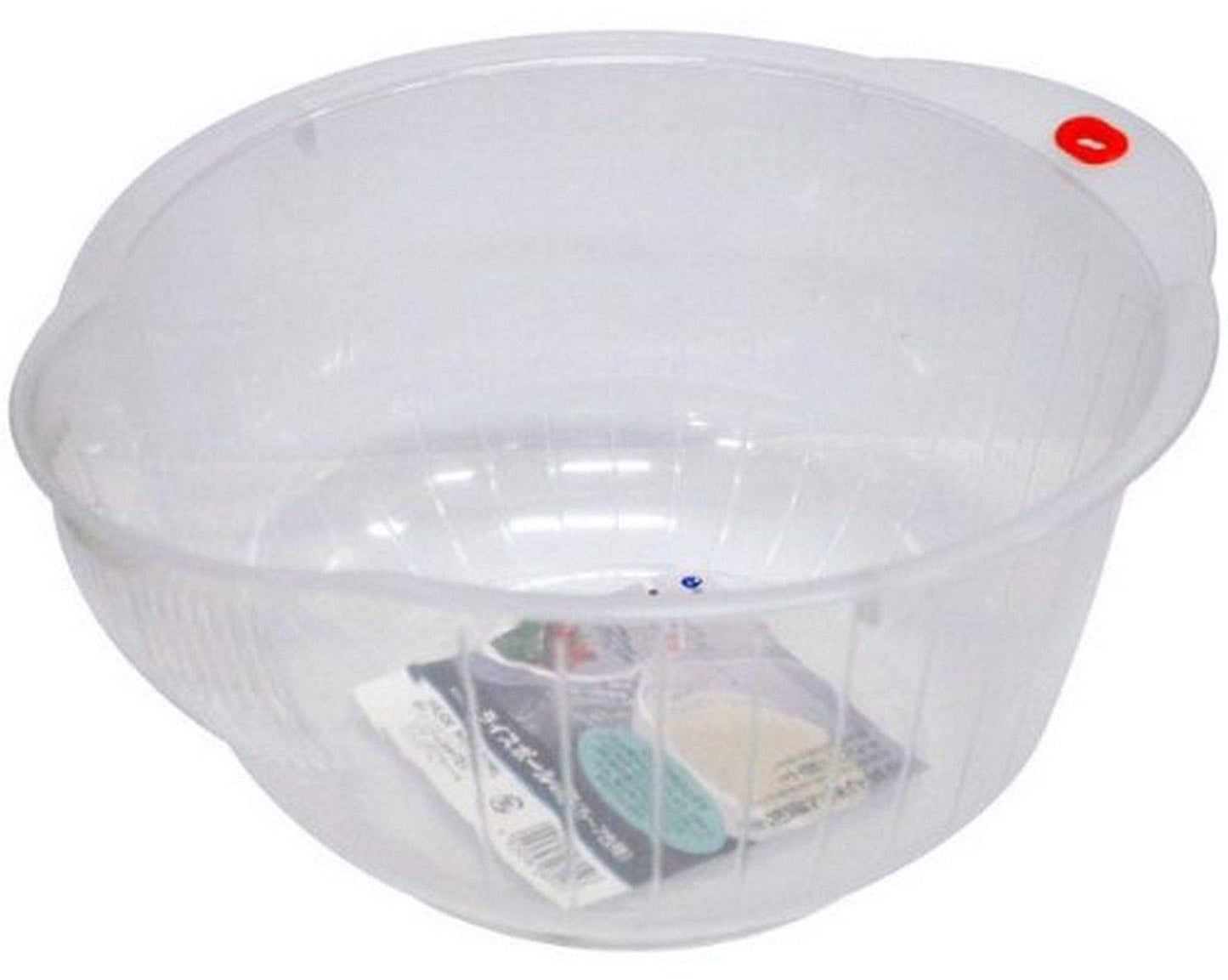 Inomata Japanese Rice Washing Bowl with Strainer, 2 Quart, Plastic, Clear, 2-Quart