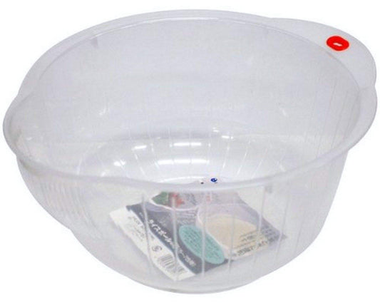 Inomata Japanese Rice Washing Bowl with Strainer, 2 Quart, Plastic, Clear, 2-Quart