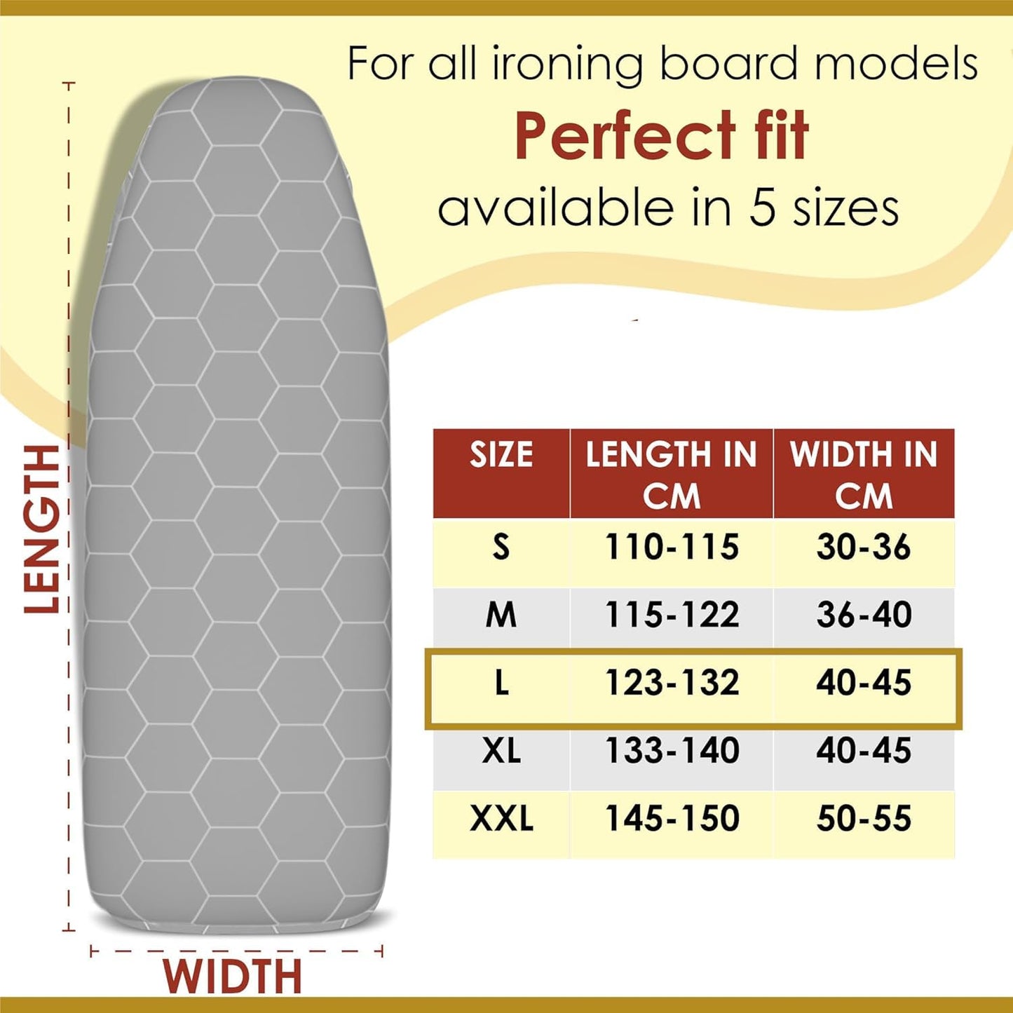 Ironing Board Covers for Steam Iron 125 x 45 cm - Made in Germany