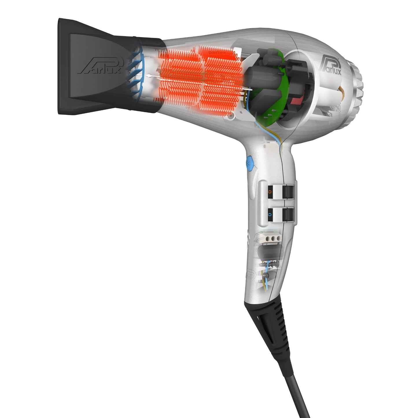 Parlux Digitalyon Silver Hairdryer with Slim Hair Straightening Nozzle - Made in Italy