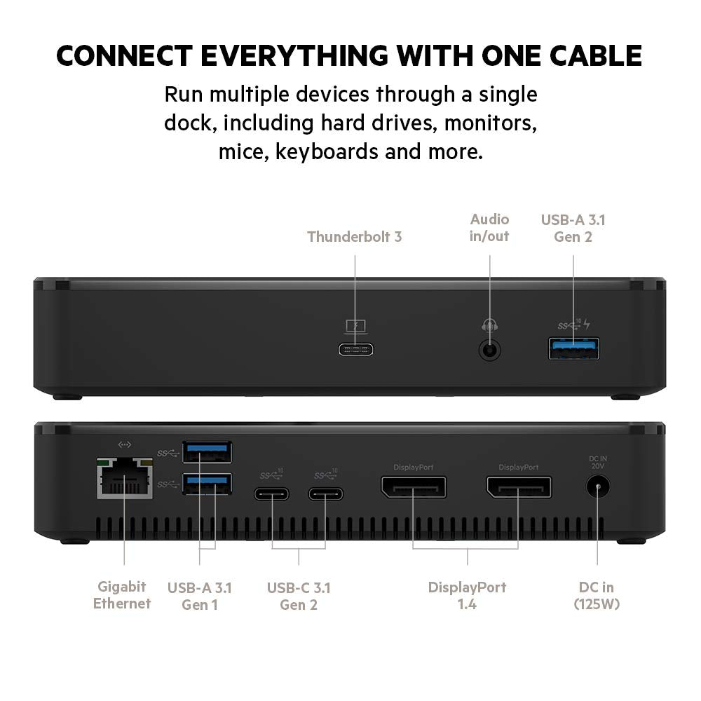 Belkin Thunderbolt 3 Dock Plus with 2.6 ft Thunderbolt 3 Cable - Made in Taiwan