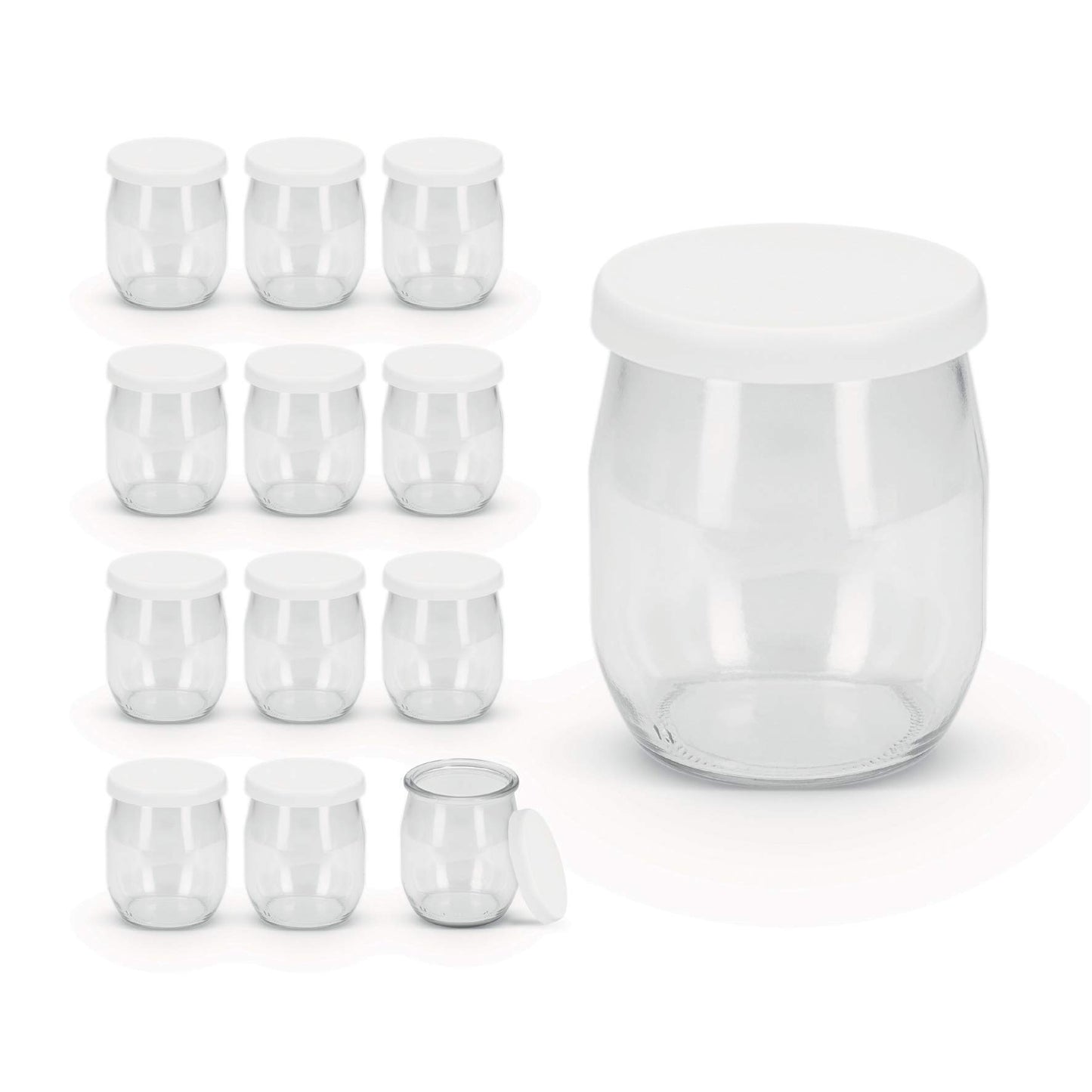 Rekean 143ml Glass Yoghurt Jar with White Clipser Lids (Lot of 12) - Made in France