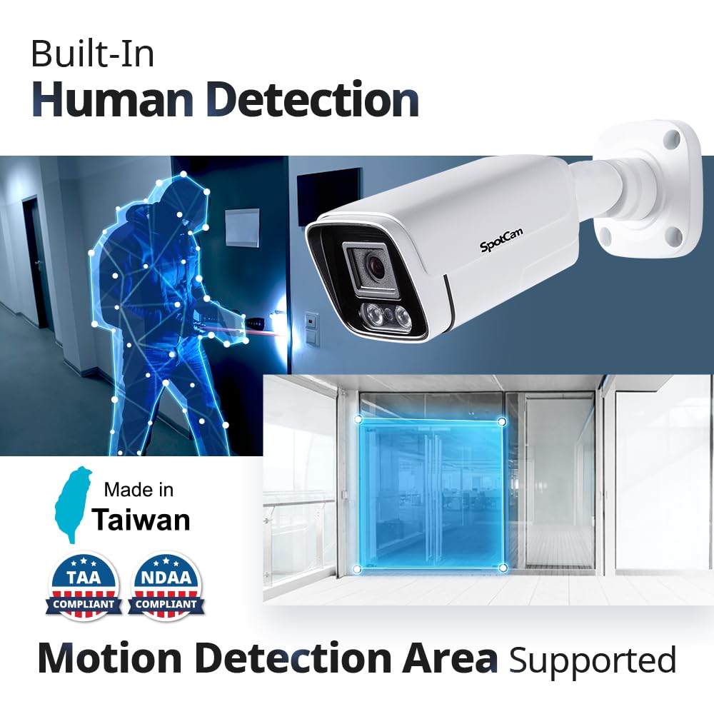 SpotCam 2K Cloud AI IP Camera, Indoor/Outdoor, Two Way Audio, Night Vision, Human Detection, Waterproof - Made in Taiwan