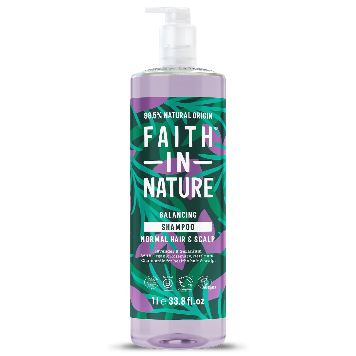 Faith In Nature 1L Natural Lavender & Geranium Shampoo - Made in UK