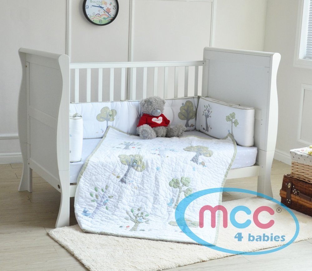 MCC Solid Wooden Sleigh Baby Cotbed, Toddler Bed & Premier Water Repellent Mattress - Made in England