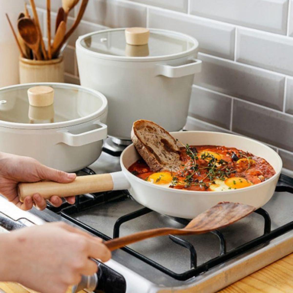 Neoflam 24cm Nonstick Ceramic Coating Frying Pan with Wood Handle - Made in Korea