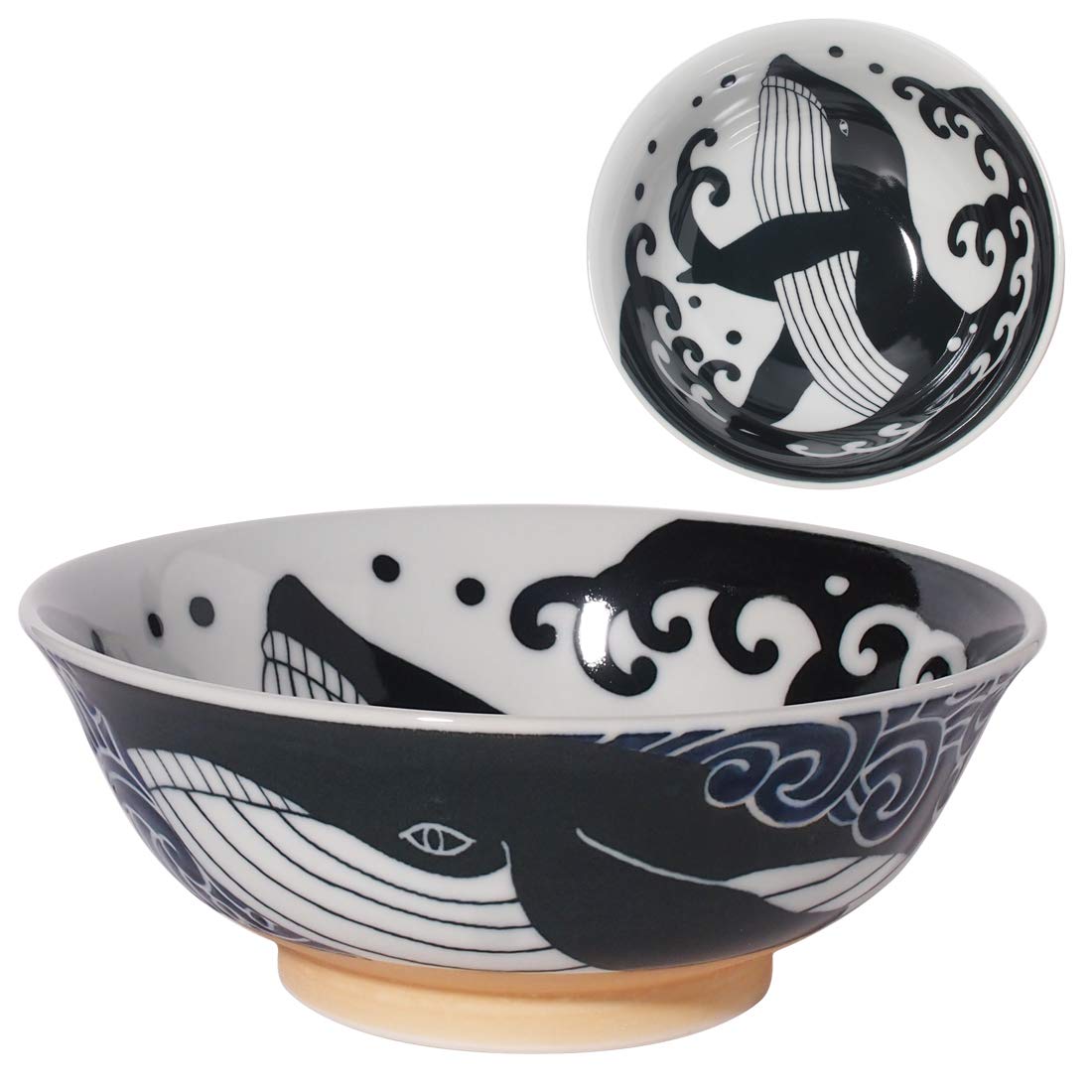 Japanese Whale Black and White Ramen Bowl 20.7cm 1.1L - Made in Japan,  797678