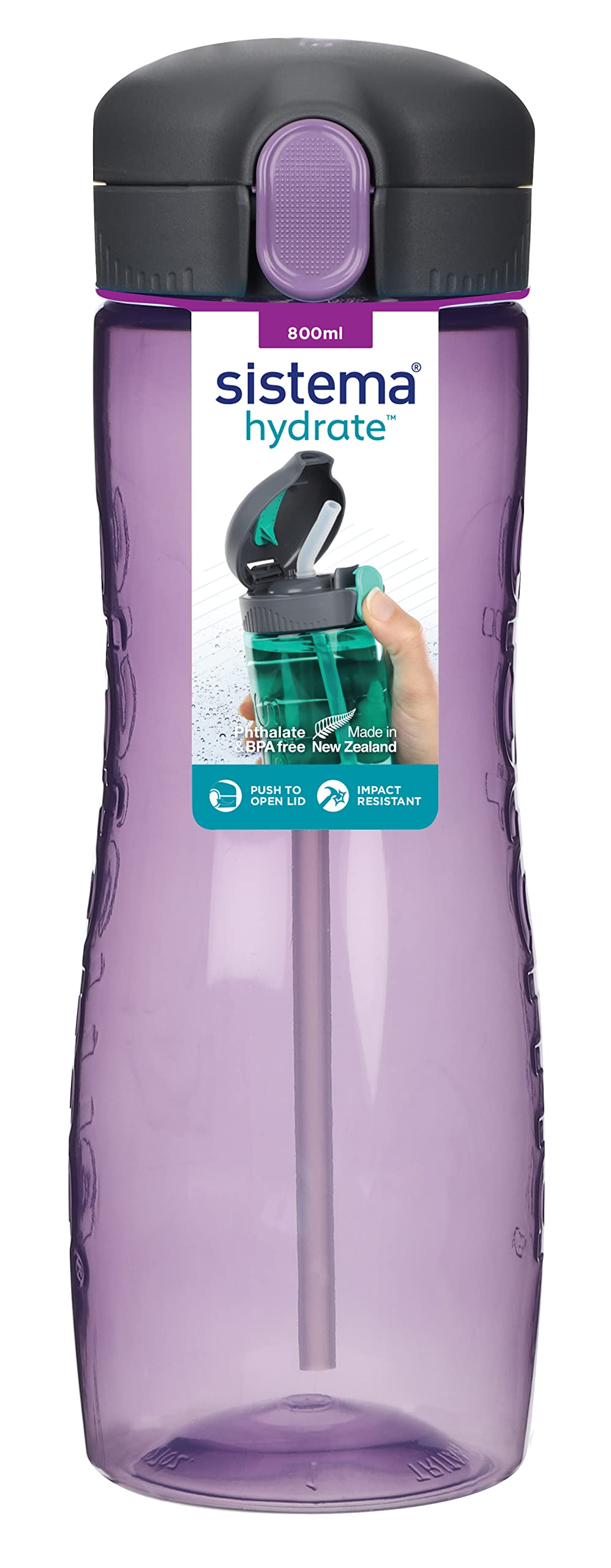 Sistema 800 ml Hydrate Quick Flip Water Bottle - Made in New Zealand