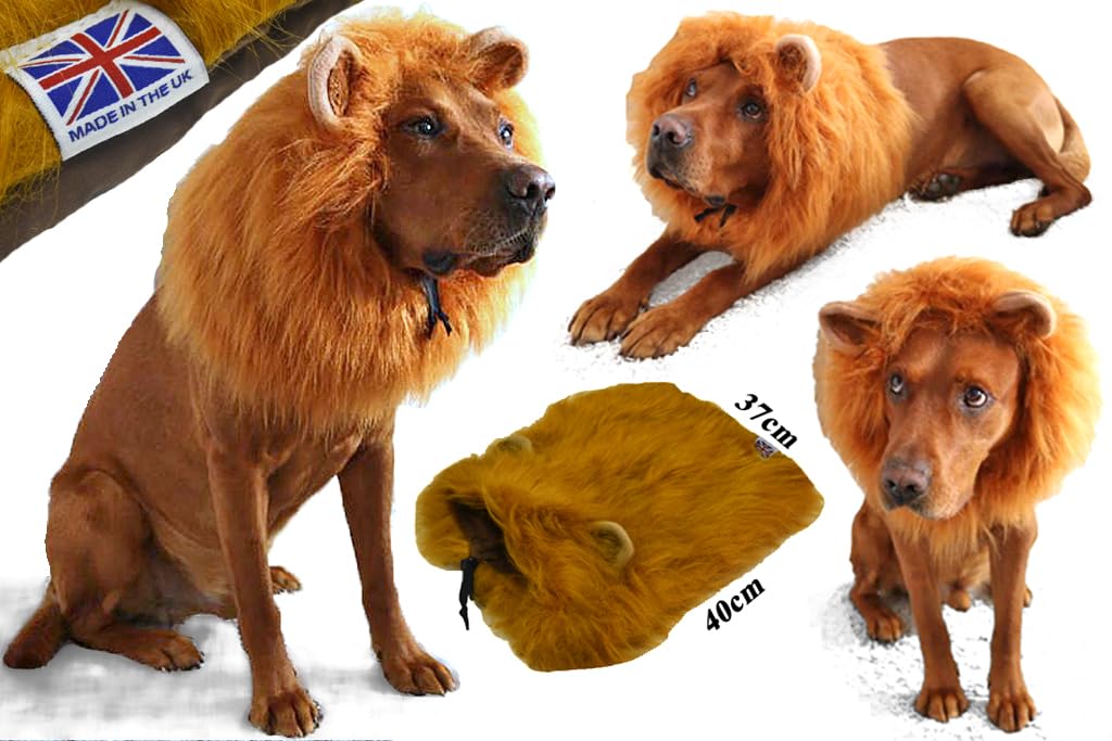 British Made Lion Mane Wig for Medium/Large Dogs, Adjustable Costume - Made in UK