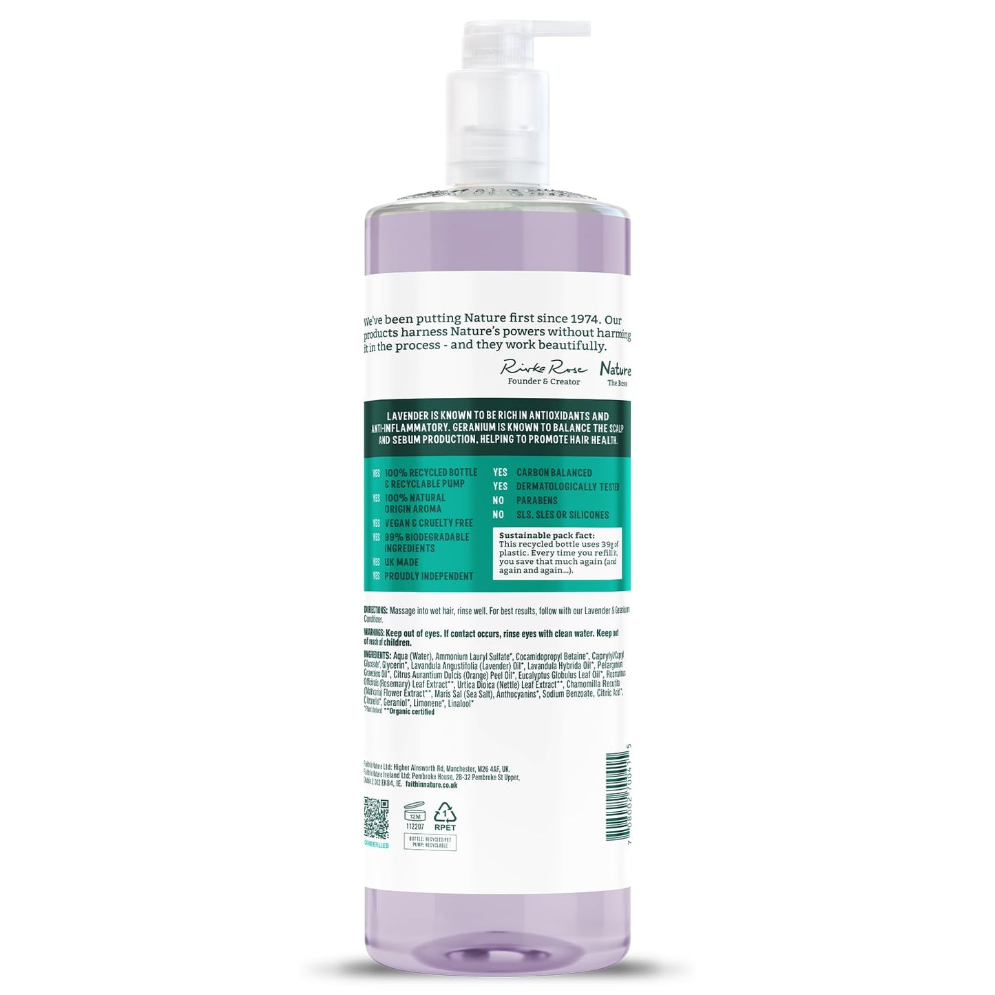 Faith In Nature 1L Natural Lavender & Geranium Shampoo - Made in UK