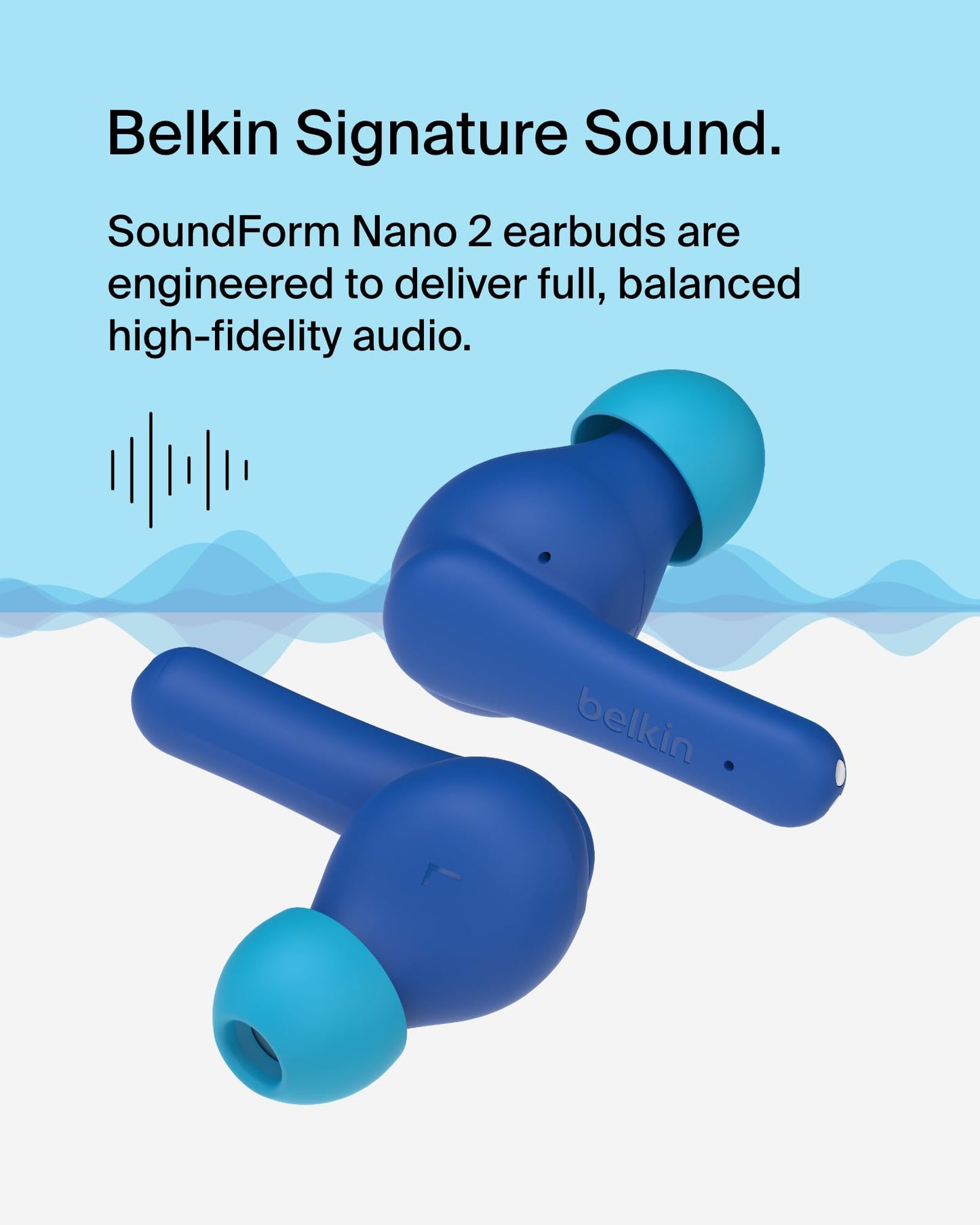 Belkin SOUNDFORM Nano Wireless Earbuds for Kids, 85dB Limit, 24H Play Time (Blue) - Made in Vietnam