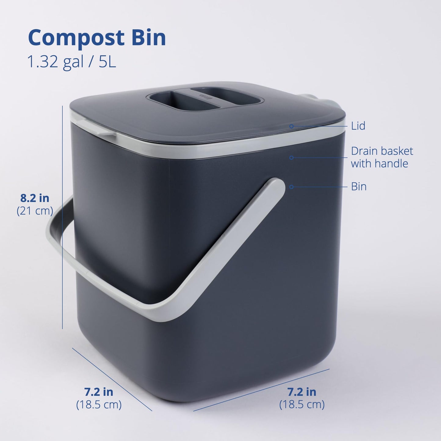 BLUE GINKGO 5 Litre Kitchen Compost Bin - Made in Korea