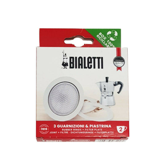 Bialetti Gasket & Filter - Moka/Dama (2 Cup), Aluminio, Color Blanco - Made in Italy