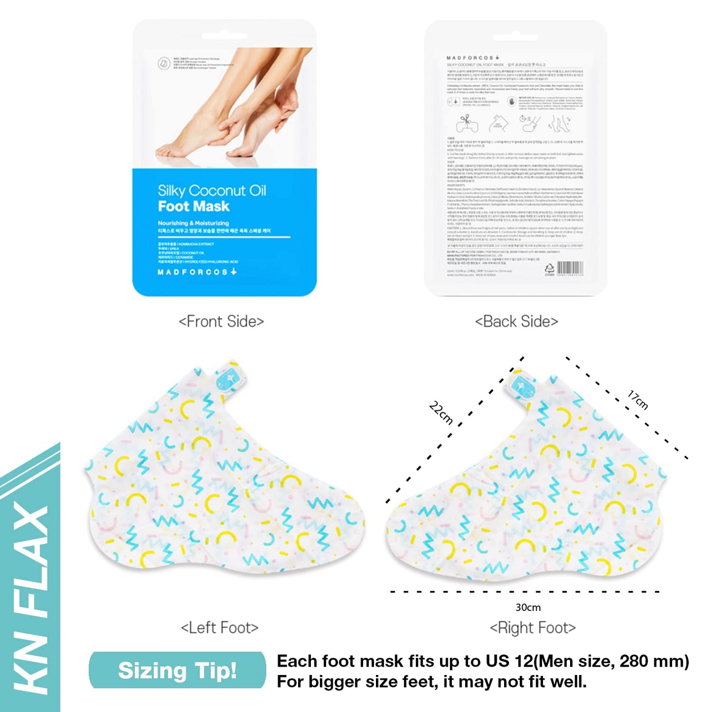 KN FLAX Foot Moisturizing Mask - Removes Dead Skin for Softer And Smoother Feet - Made in Korea