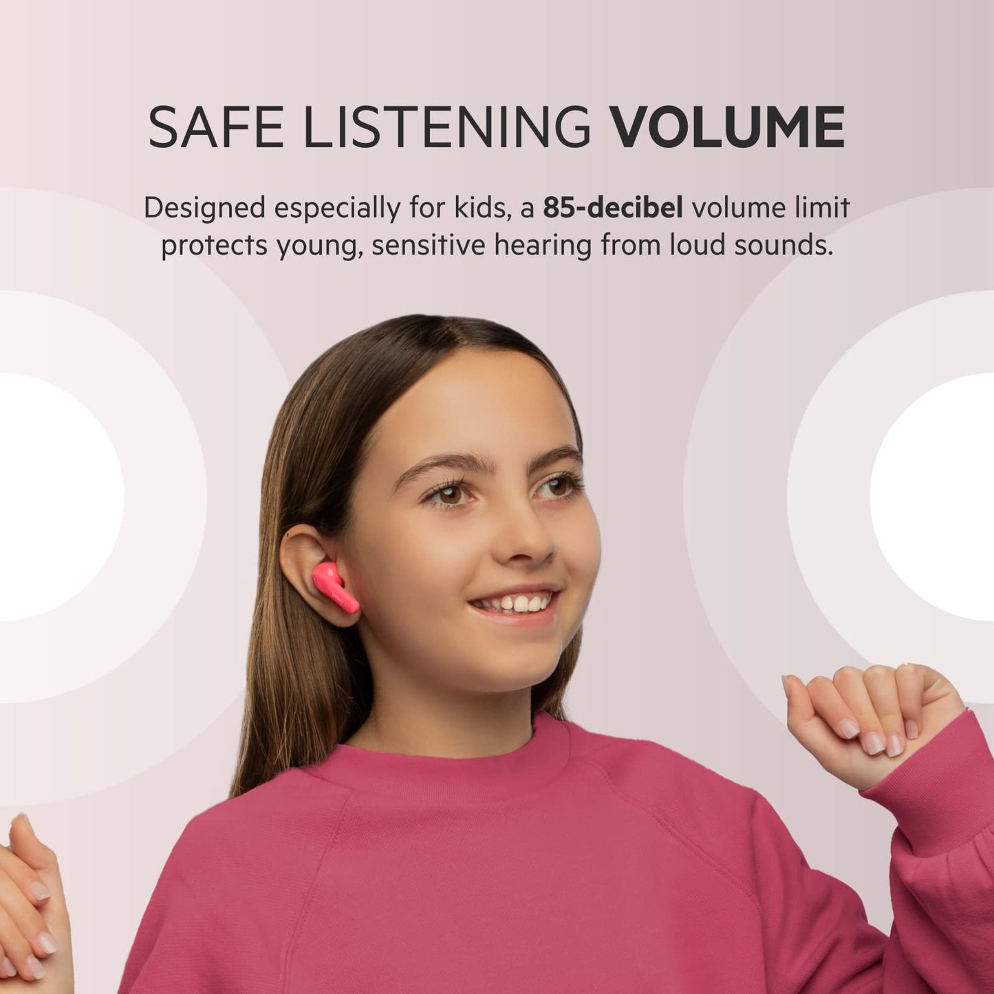 Belkin SOUNDFORM Nano Wireless Earbuds for Kids, 85dB Limit, 24H Play Time (Pink) - Made in Vietnam