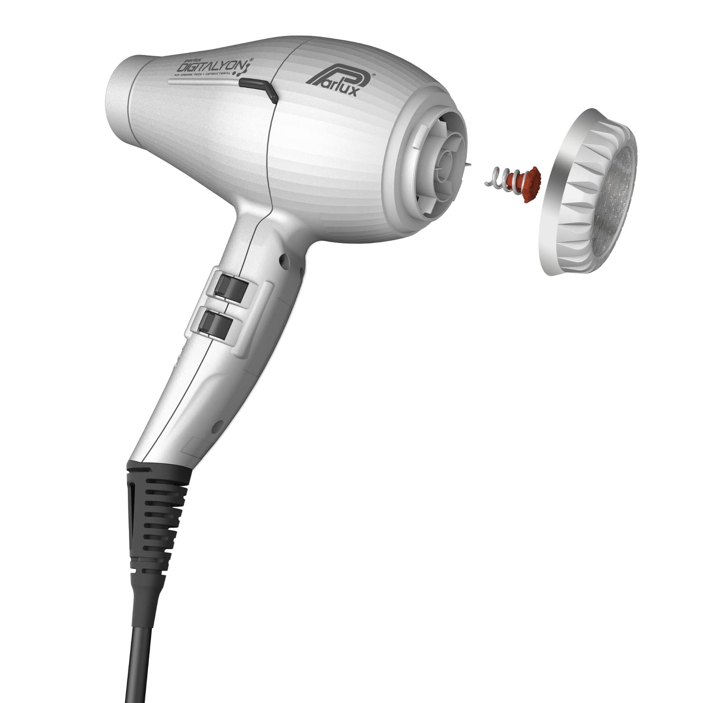 Parlux Digitalyon Silver Hairdryer with Slim Hair Straightening Nozzle - Made in Italy