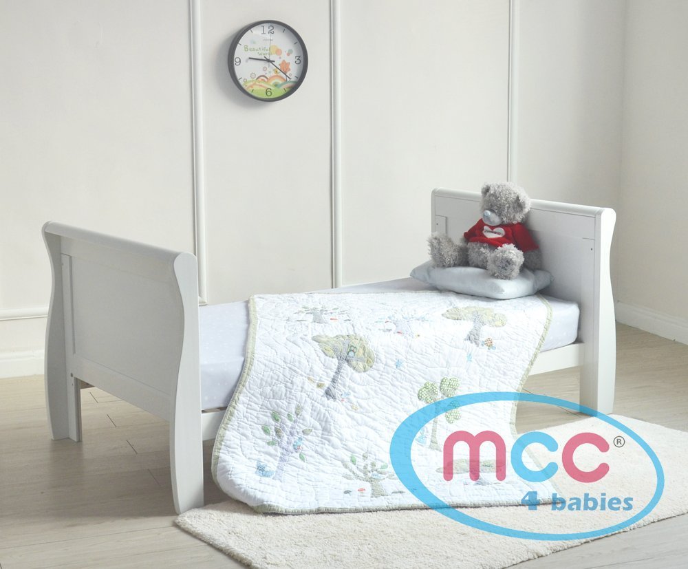 MCC Solid Wooden Sleigh Baby Cotbed, Toddler Bed & Premier Water Repellent Mattress - Made in England