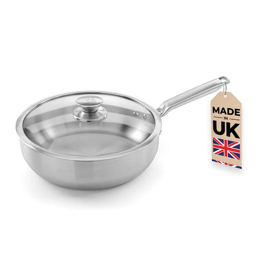 Samuel Groves Stainless Steel 26cm Saute Pan with Lid - Made in UK