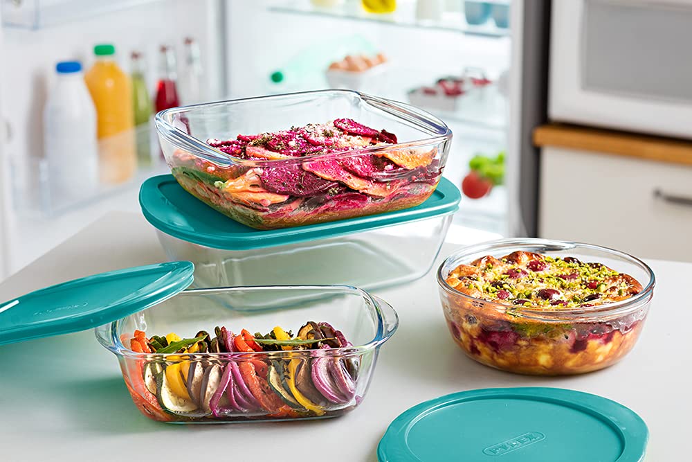 Pyrex Cook & Store Set of 3 Rectangular Glass Food Storage Dishes with Lids (0.4L, 1.1L & 2.5L) - Made in France