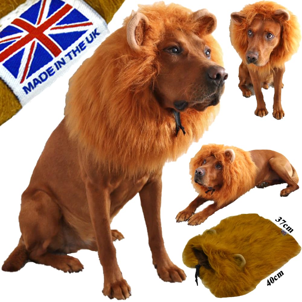 British Made Lion Mane Wig for Medium/Large Dogs, Adjustable Costume - Made in UK