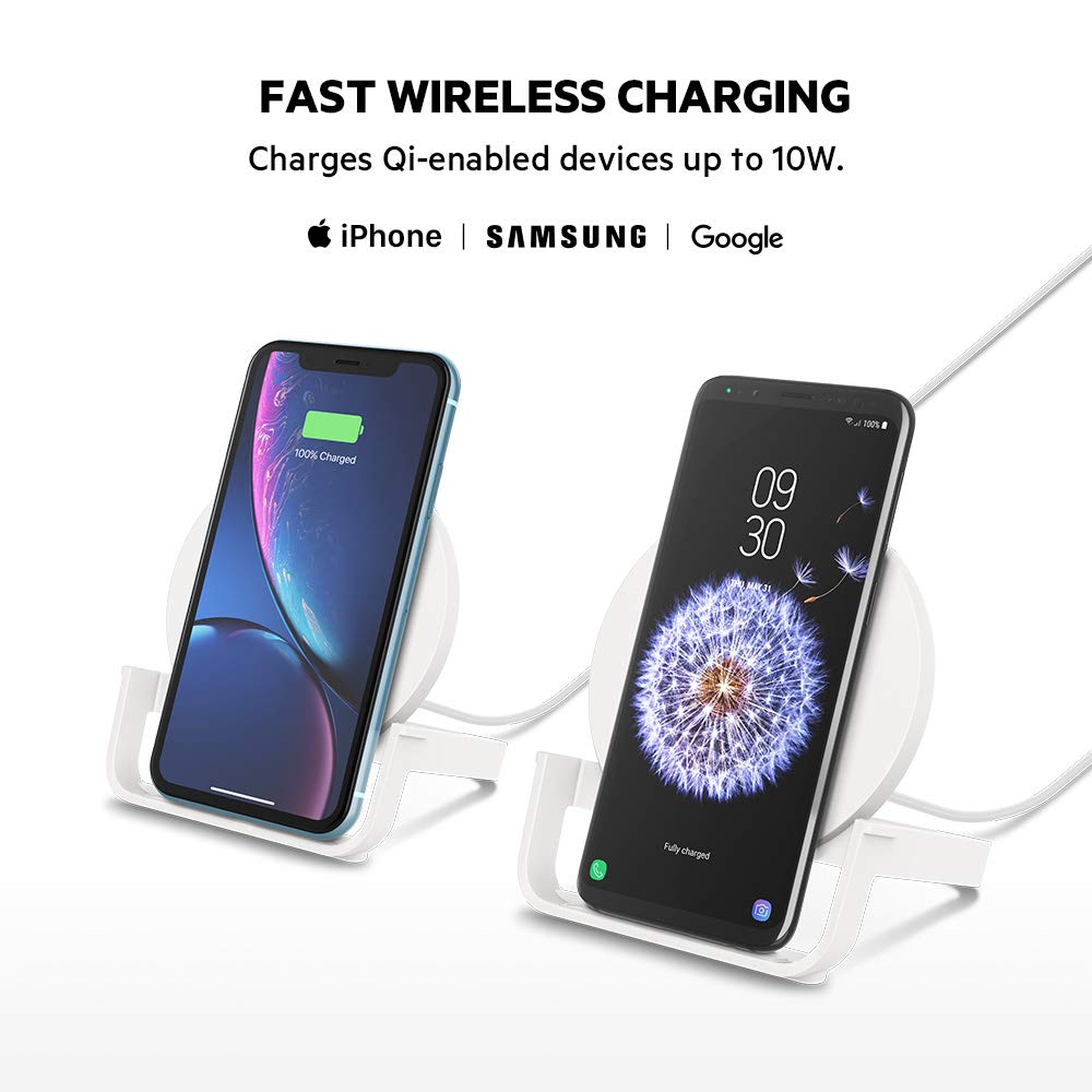 Belkin BoostCharge Wireless Charging Stand 10W for iPhone, Samsung, Google & more (White) - Made in Vietnam