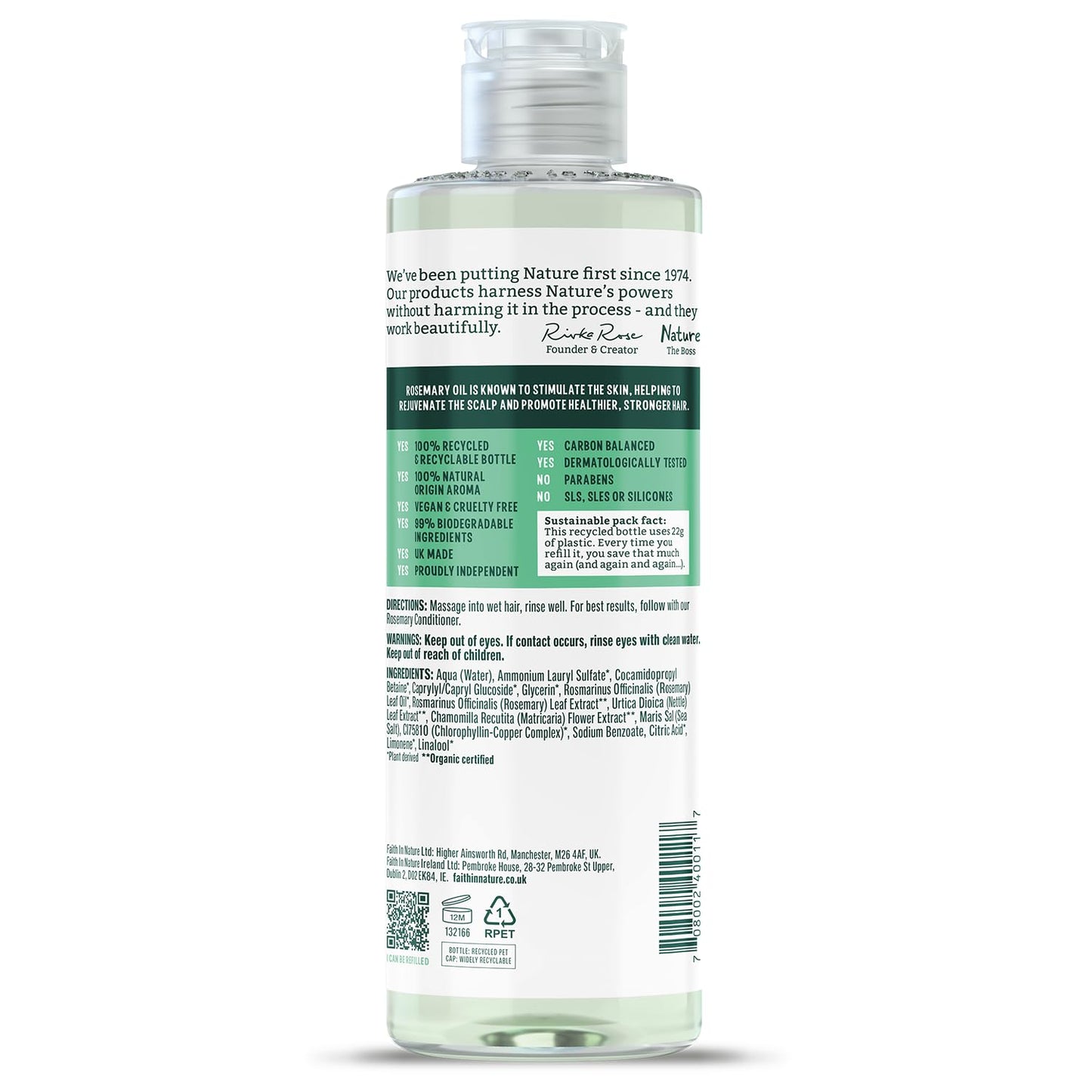 Faith In Nature Natural Rosemary Shampoo 400ml - Made in UK