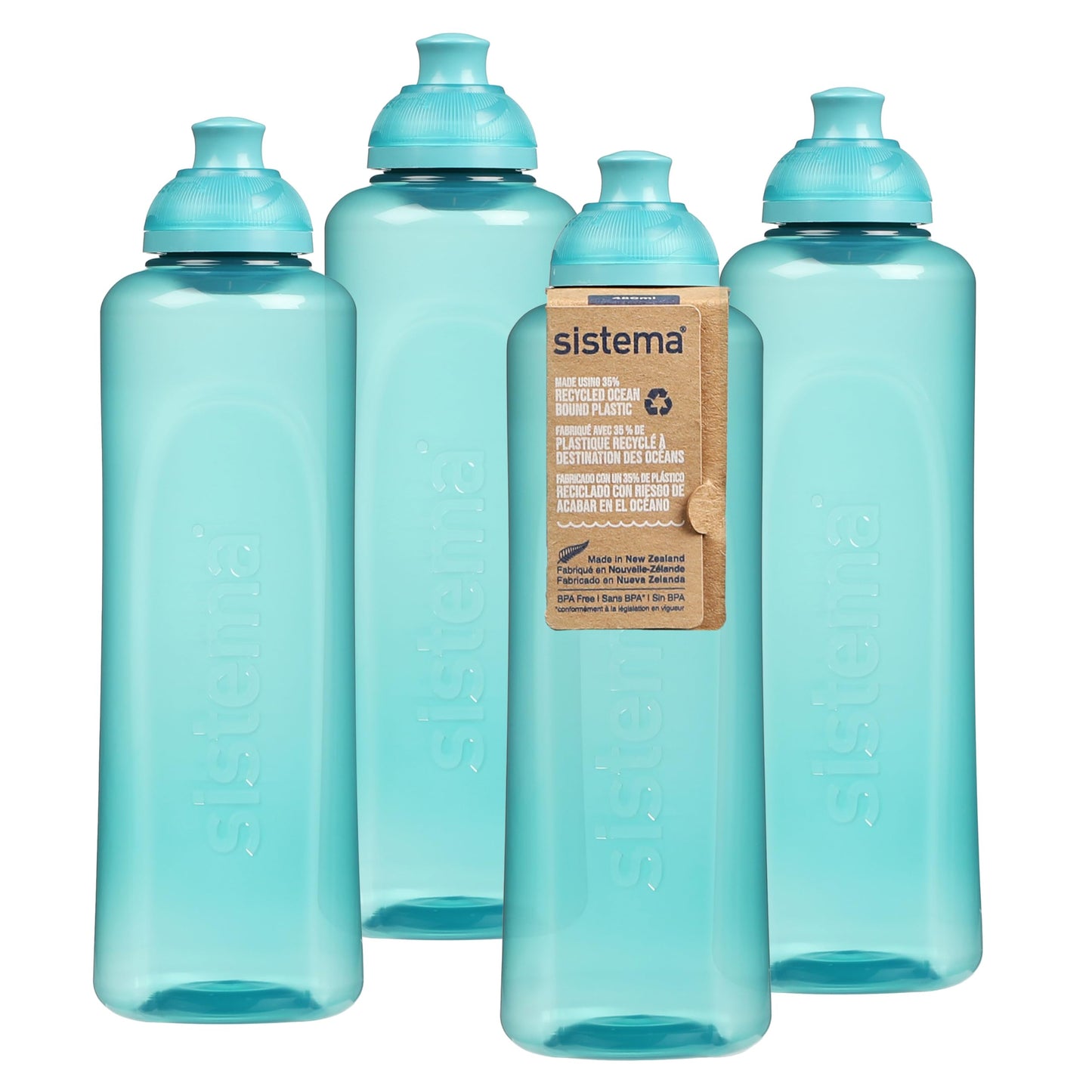 Sistema 480ml Swift Twist 'n' Sip Sports Water Bottles | Made Using Recycled Plastic (4 Count) - Made in New Zealand