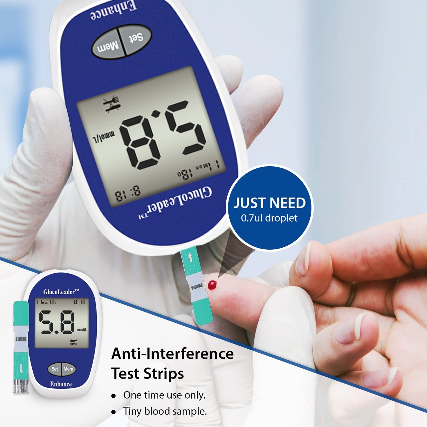 Glucoleader Enhance Blood Glucose Monitor with Test Strips and Lancets - Made in Taiwan