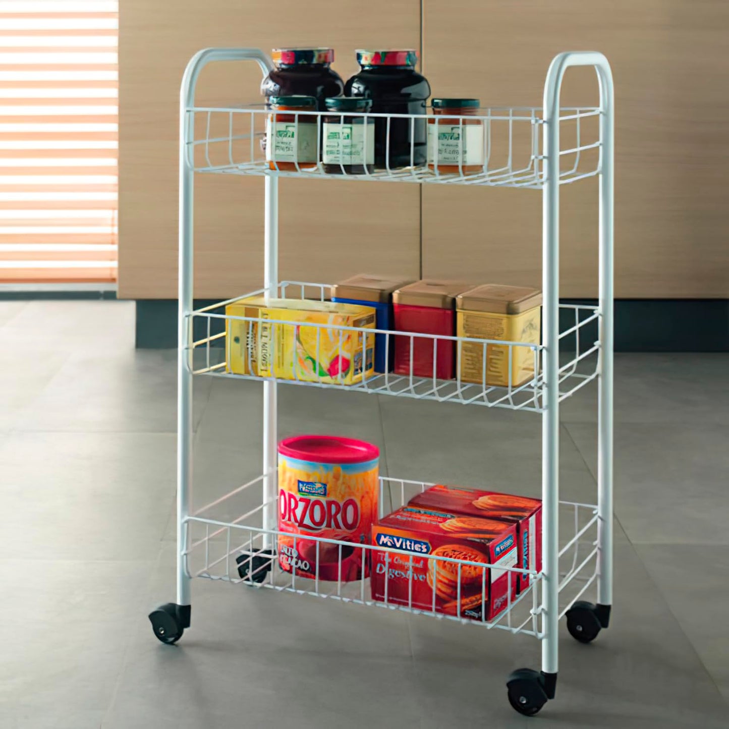 Metaltex Siena 3-Tier Multipurpose Storage Cart (White Metal) - Made in Italy