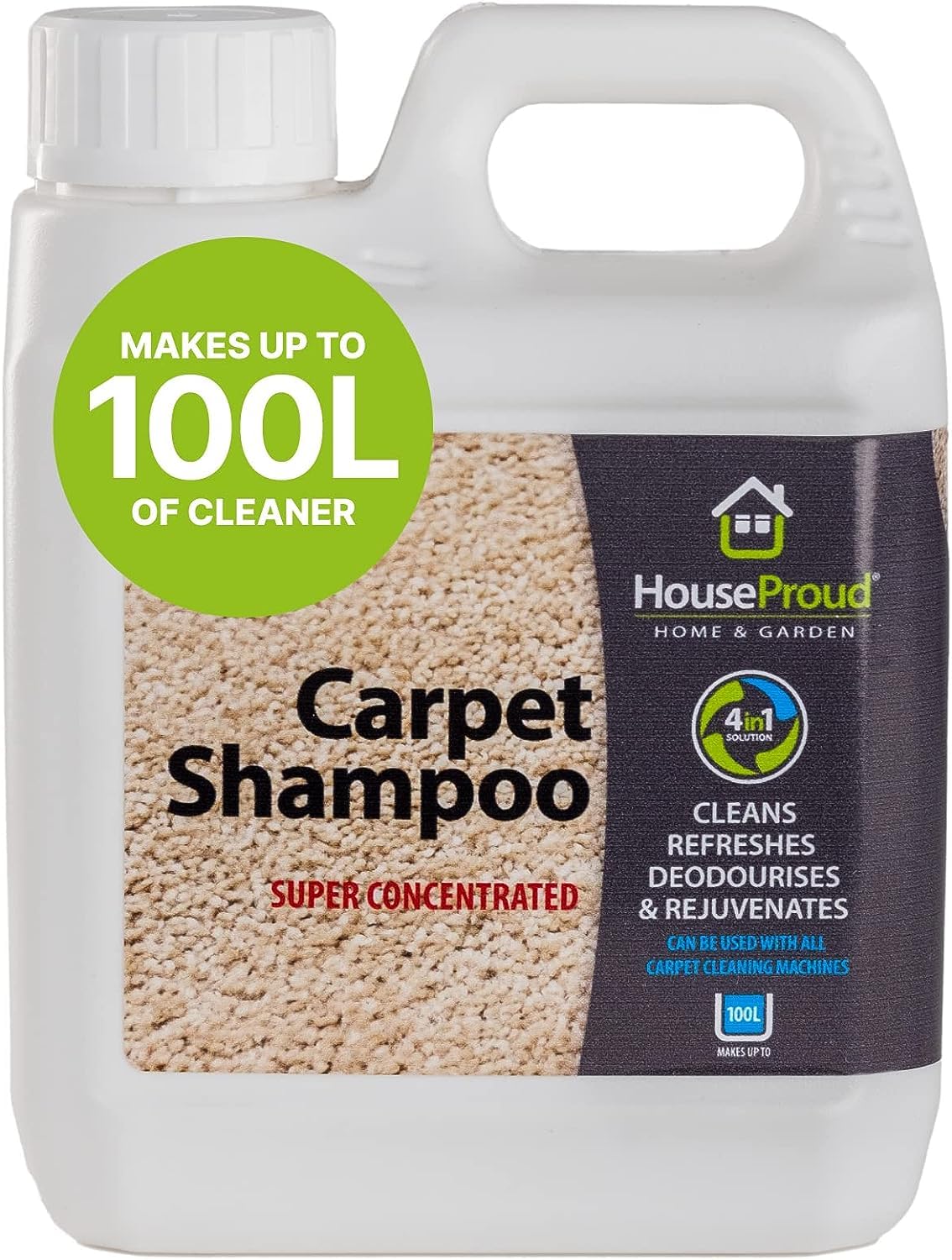 HouseProud Super Concentrated 4in1 Carpet Shampoo 1L - Biodegradable Formula Cleans - Made in UK