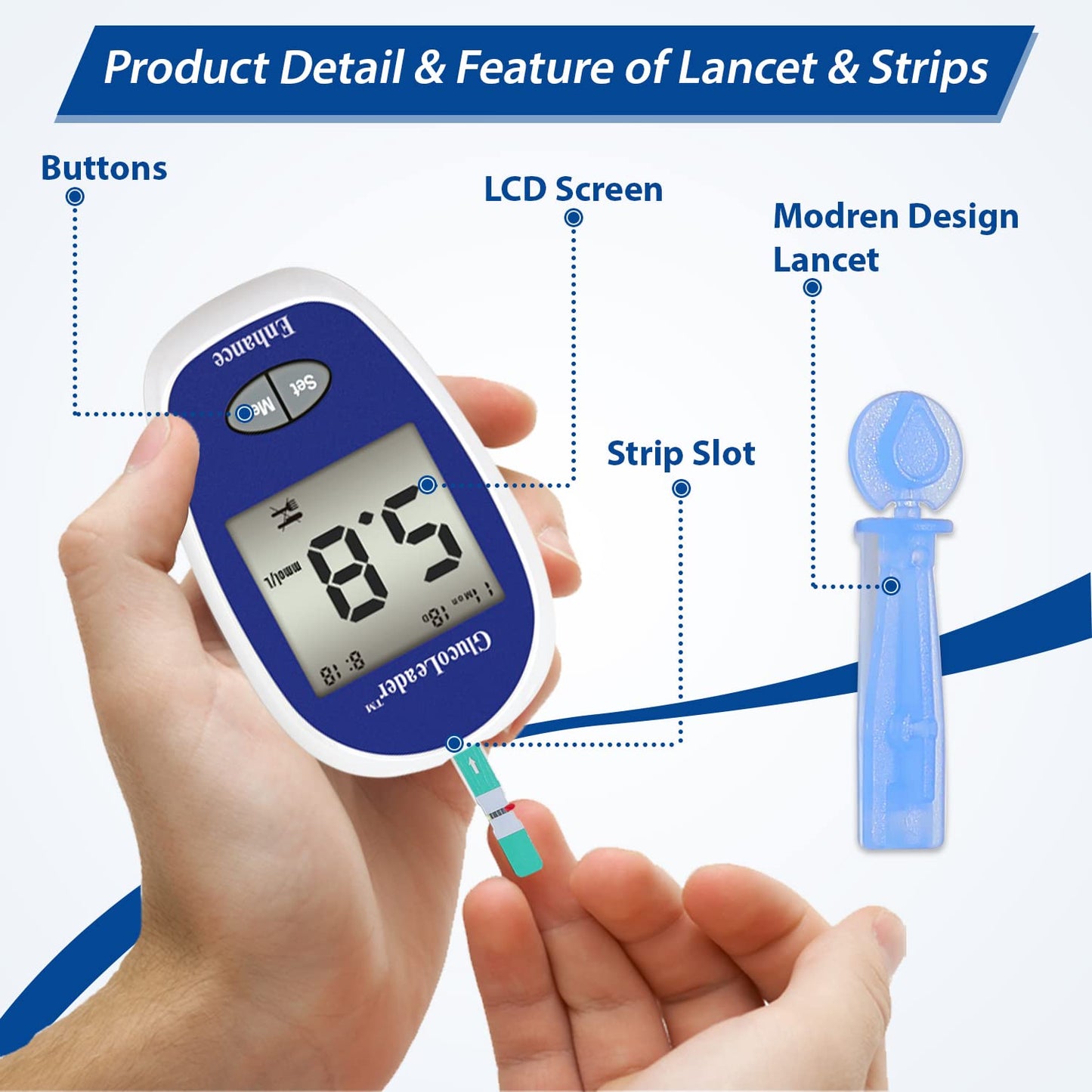 Glucoleader Enhance Blood Glucose Monitor with Test Strips and Lancets - Made in Taiwan