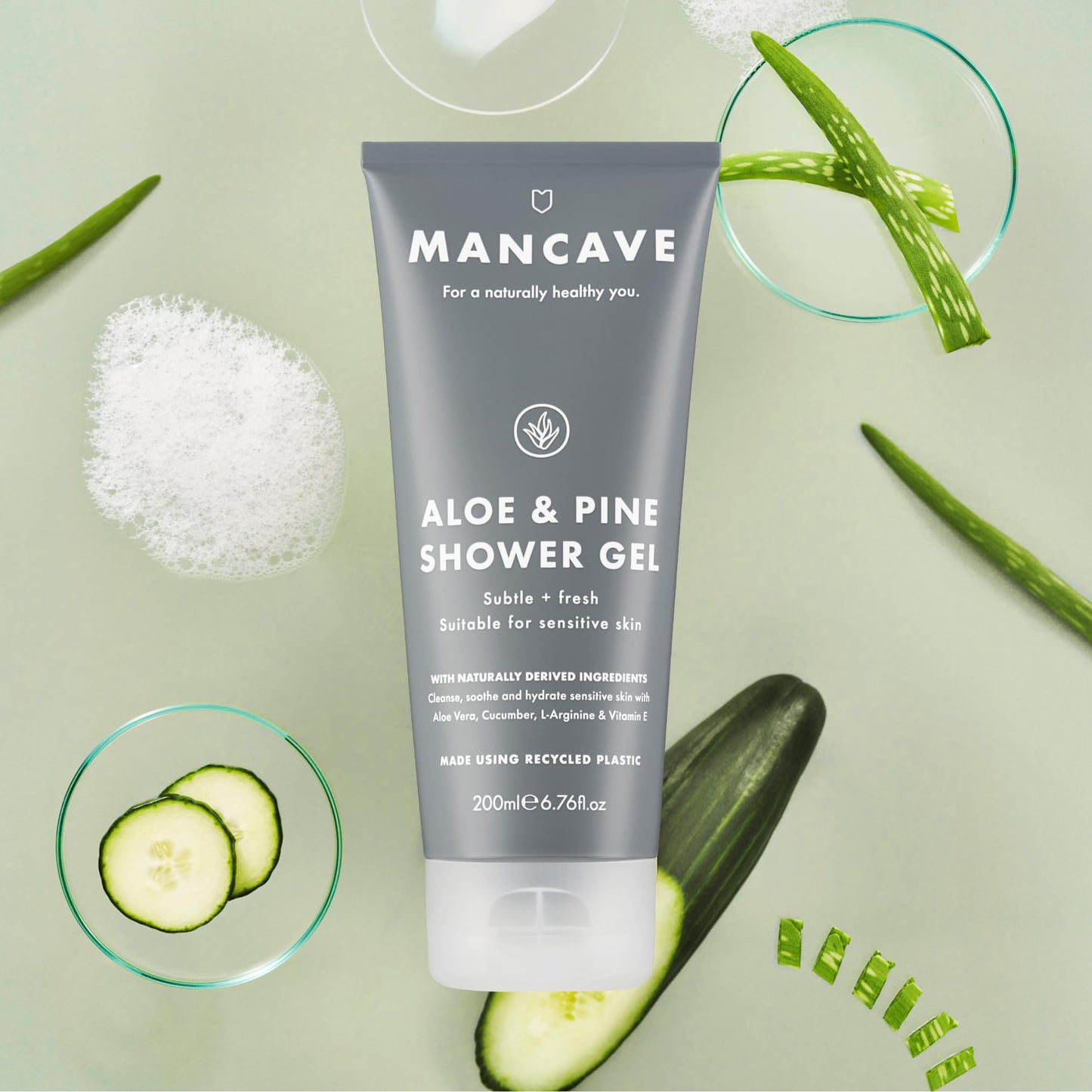 ManCave Sensitive Skin & Body Vegan Gift Set: Face Wash, Moisturiser, Shower Gel - Made in England