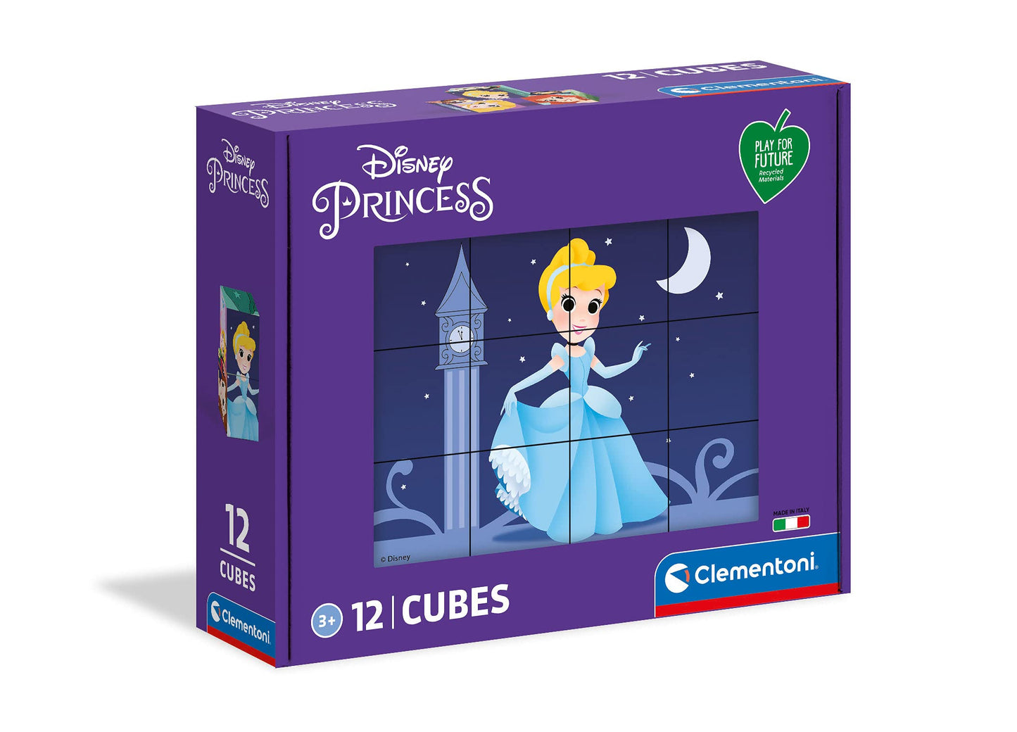 Clementoni Puzzle Cube Princess Disney 12pcs, 100% Recycled Materials (Age 3) - Made in Italy