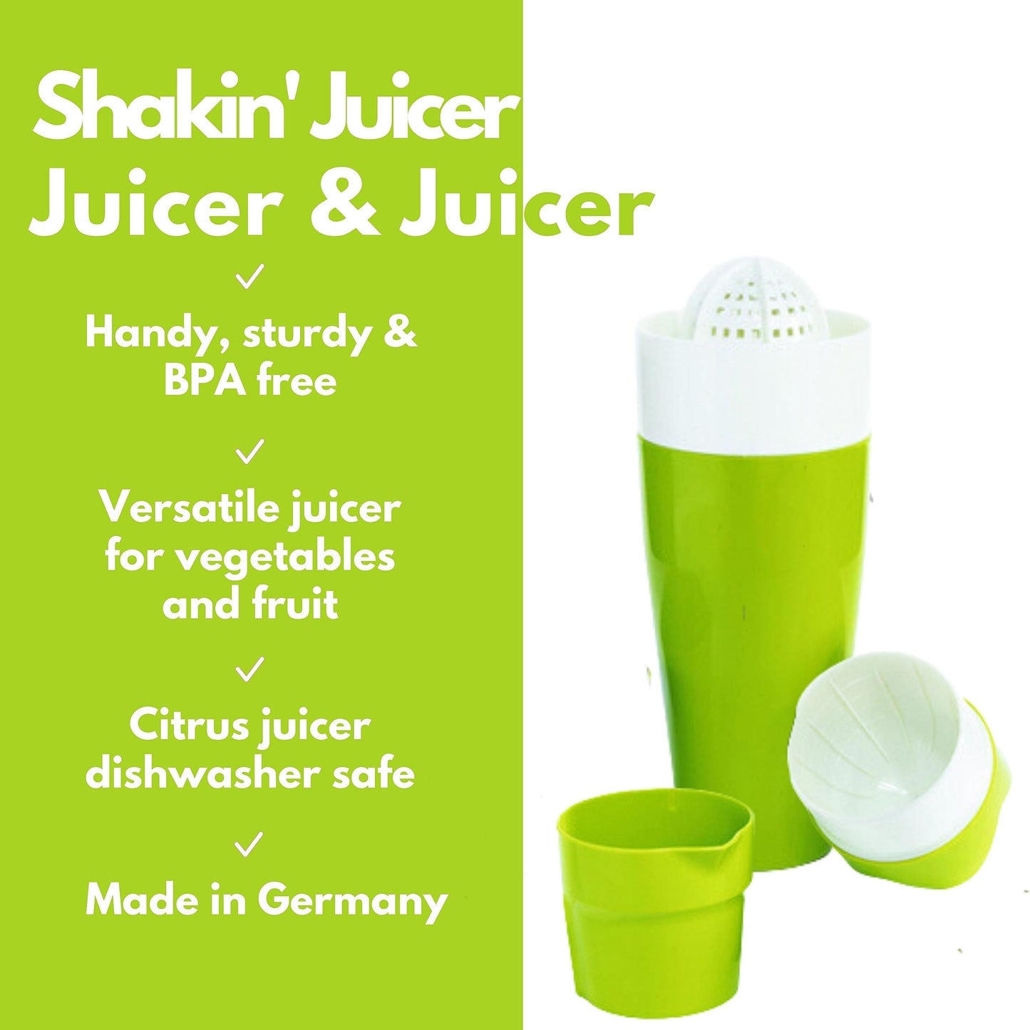 Shakin' Juicer Portable BPA-free Juice Squeezer for Vegetables & Fruit -  Made in Germany