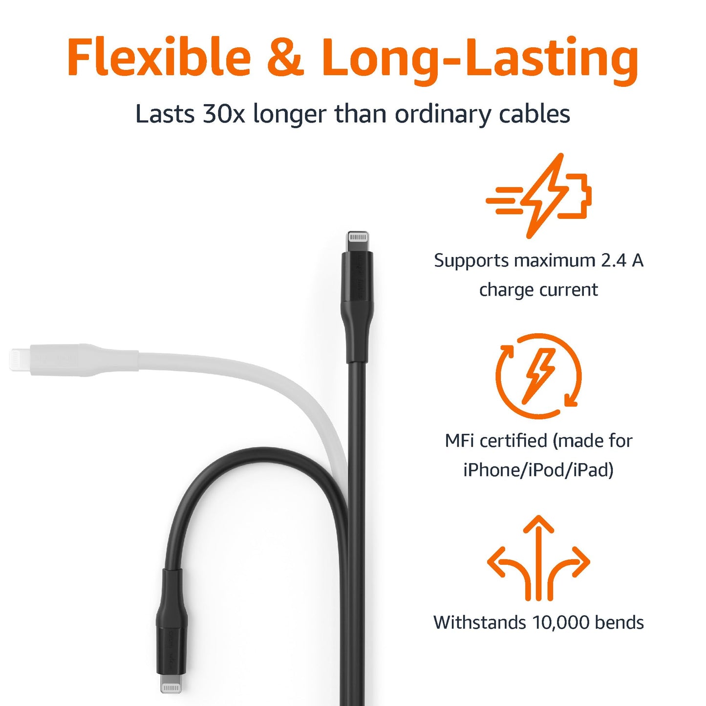 Amazon Basics USB 2.0 Type-C to Lightning Cable (MFi Certified), 3 m, Black - Made in Vietnam