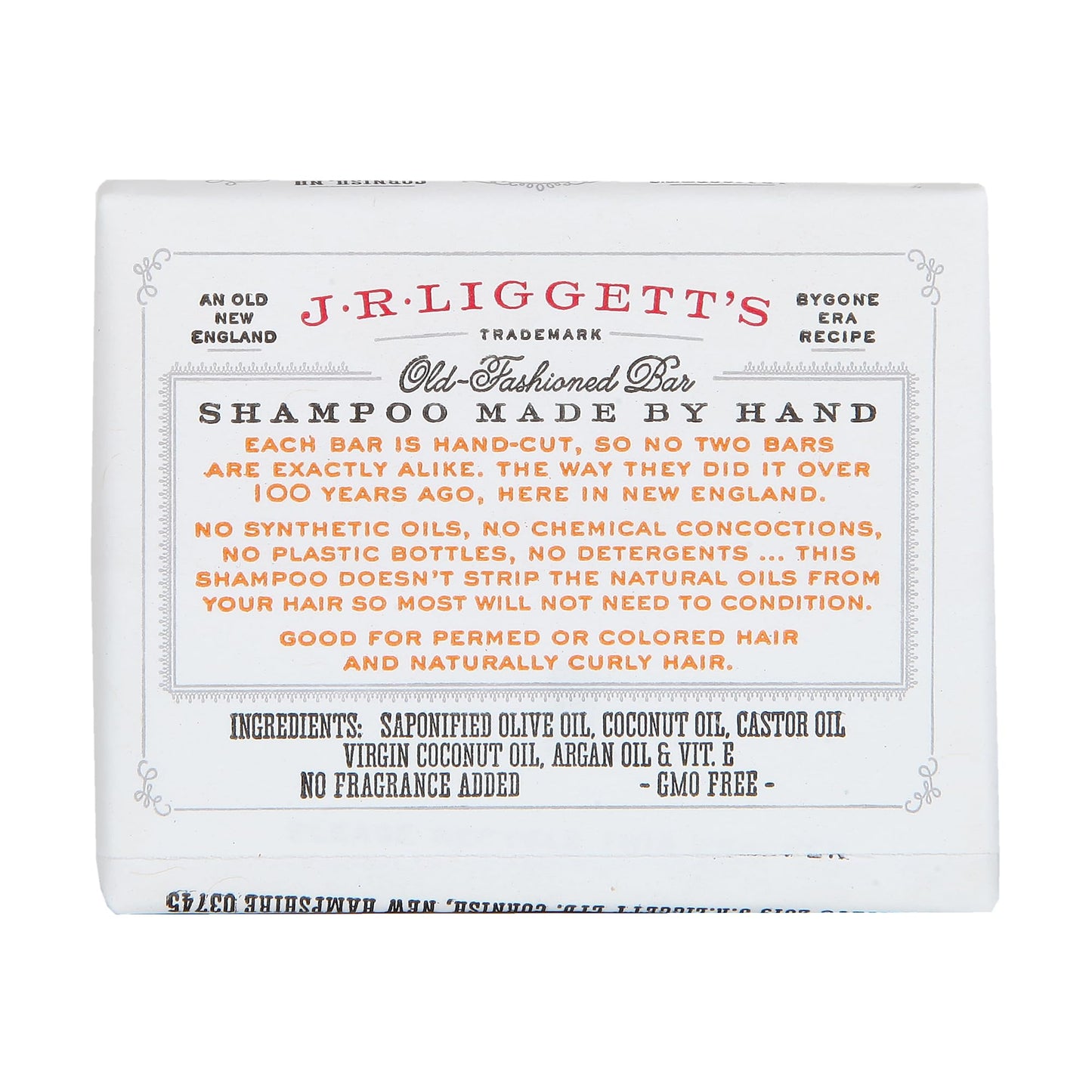 J.R. Liggett Bar Shampoo, Virgin Coconut Aragan Oil, 3.5 oz. - Made in U.S.A.