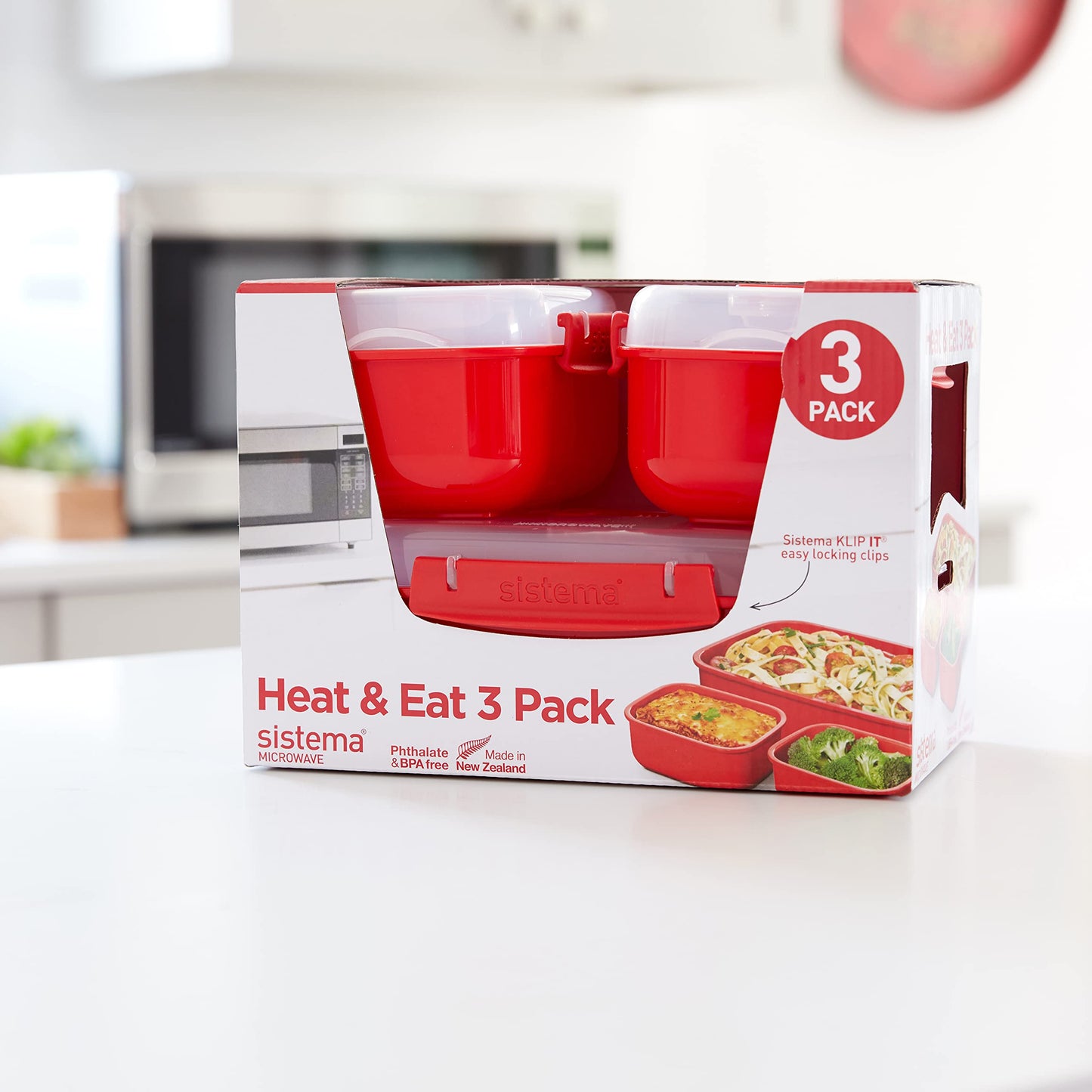 Sistema Heat and Eat Microwave Container Set | 1.25 L, 525 ml (3 Count) - Made in New Zealand