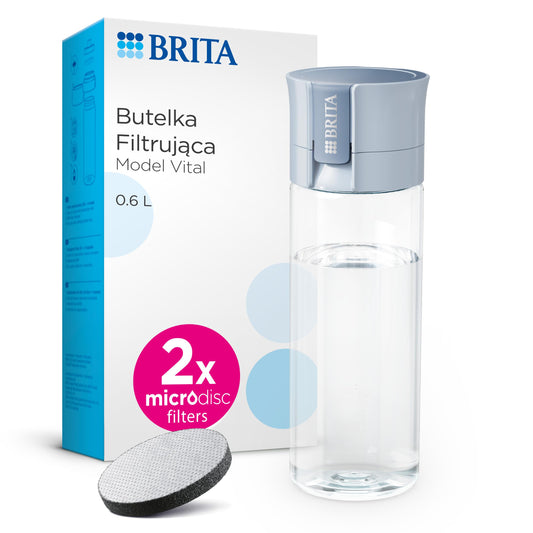 BRITA Water Filter Bottle Light Blue (600ml) incl. 2x MicroDisc Filters - Made in Germany