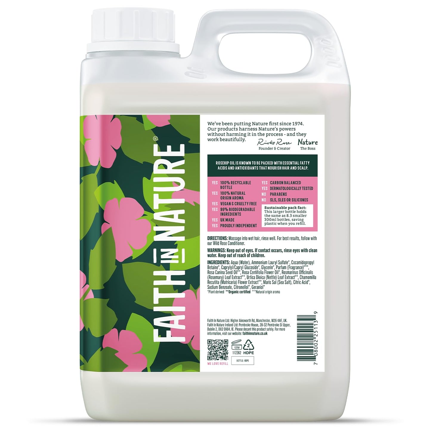 Faith In Nature Natural Wild Rose Shampoo 2.5L Refill - Made in UK