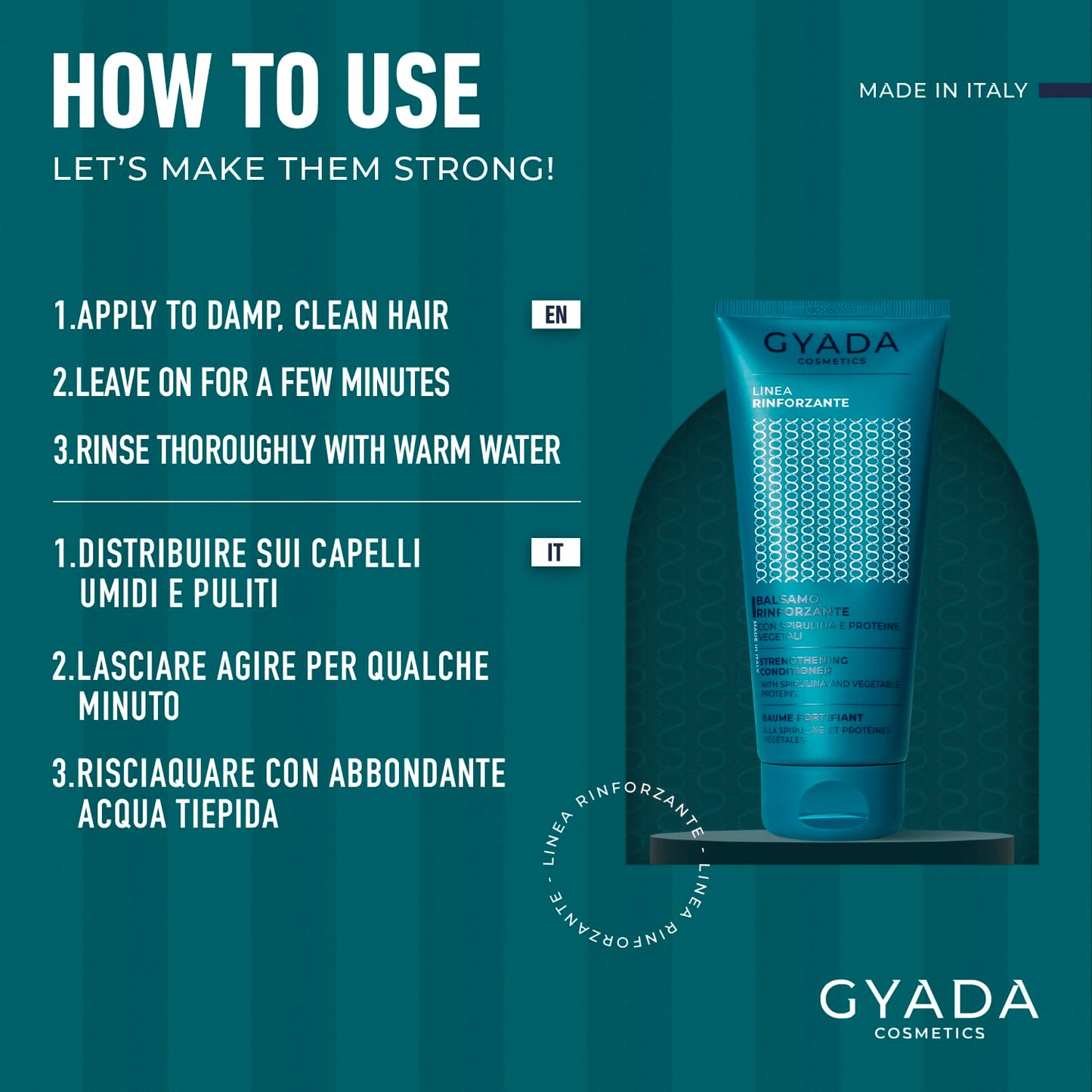 Gyada Cosmetics 200 ml Strengthening Hair Balm with Spirulina - Made in Italy