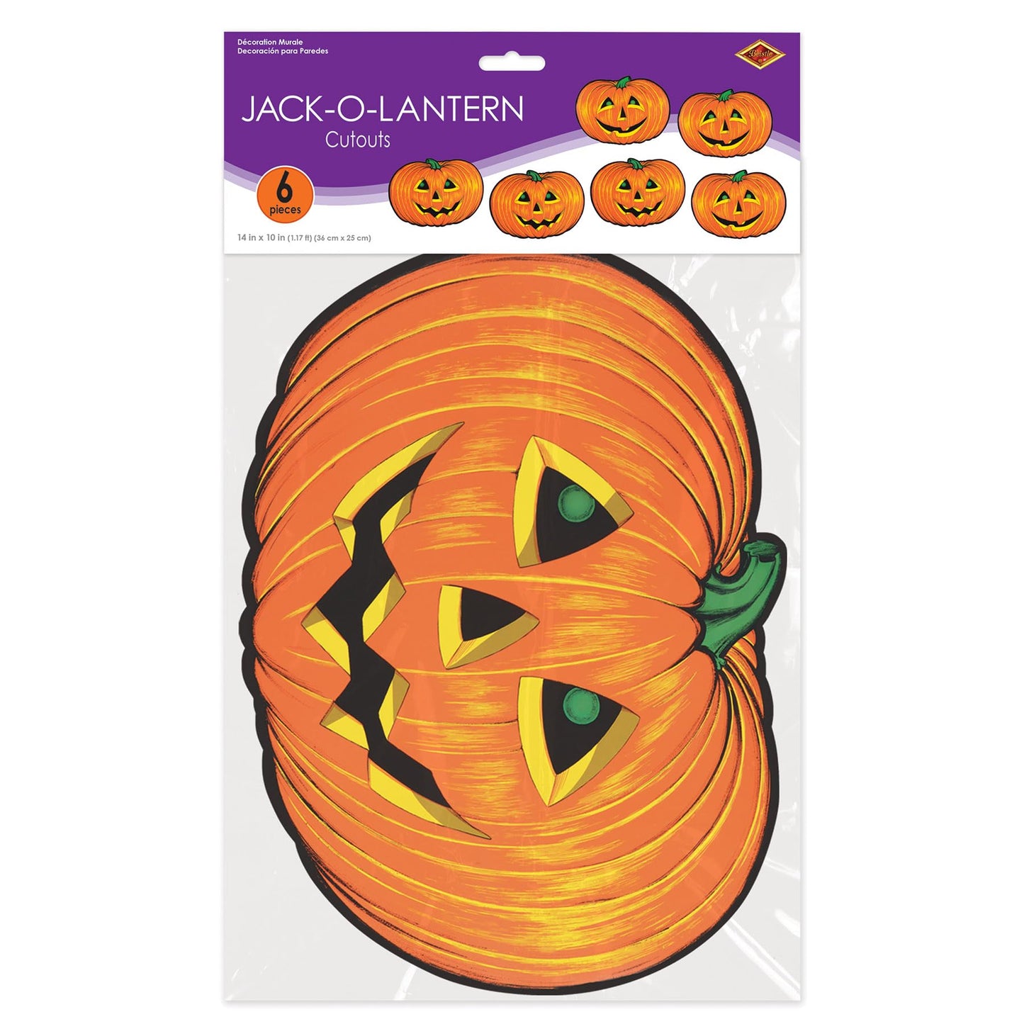 Beistle 6 Piece Paper Jack-O-Lantern Cut Outs Halloween Party Decorations 10" x 14" - Made in USA  10" x 14"