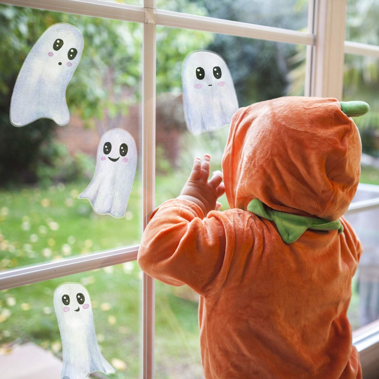 Halloween Ghost Window Stickers Reusable & Cleanly Removable (Cute Ghosts 3 Sheets) - Made in UK