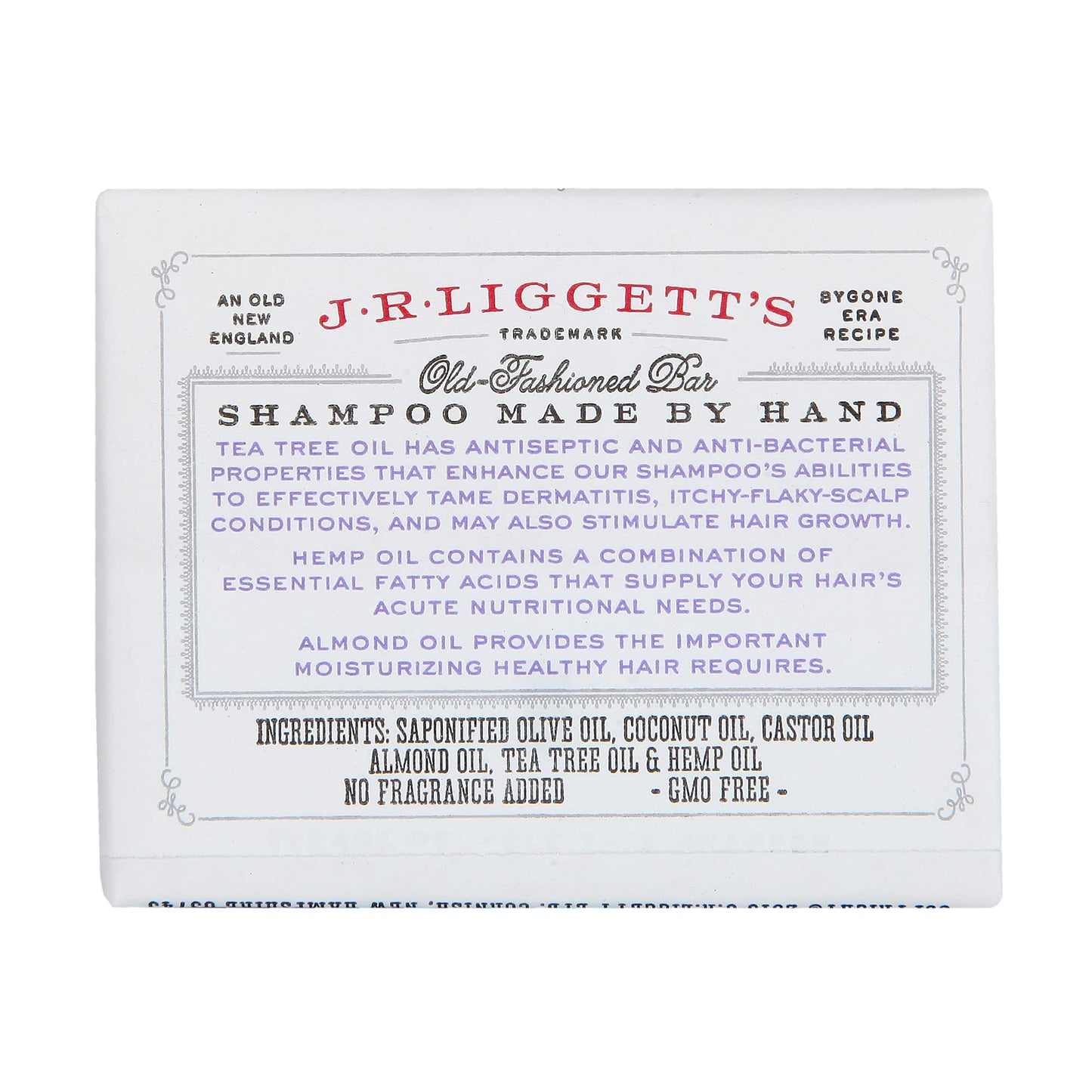 J.R. Liggetts Bar Shampoo, Tea Tree Oil, 3.5 Oz - Made in U.S.A.