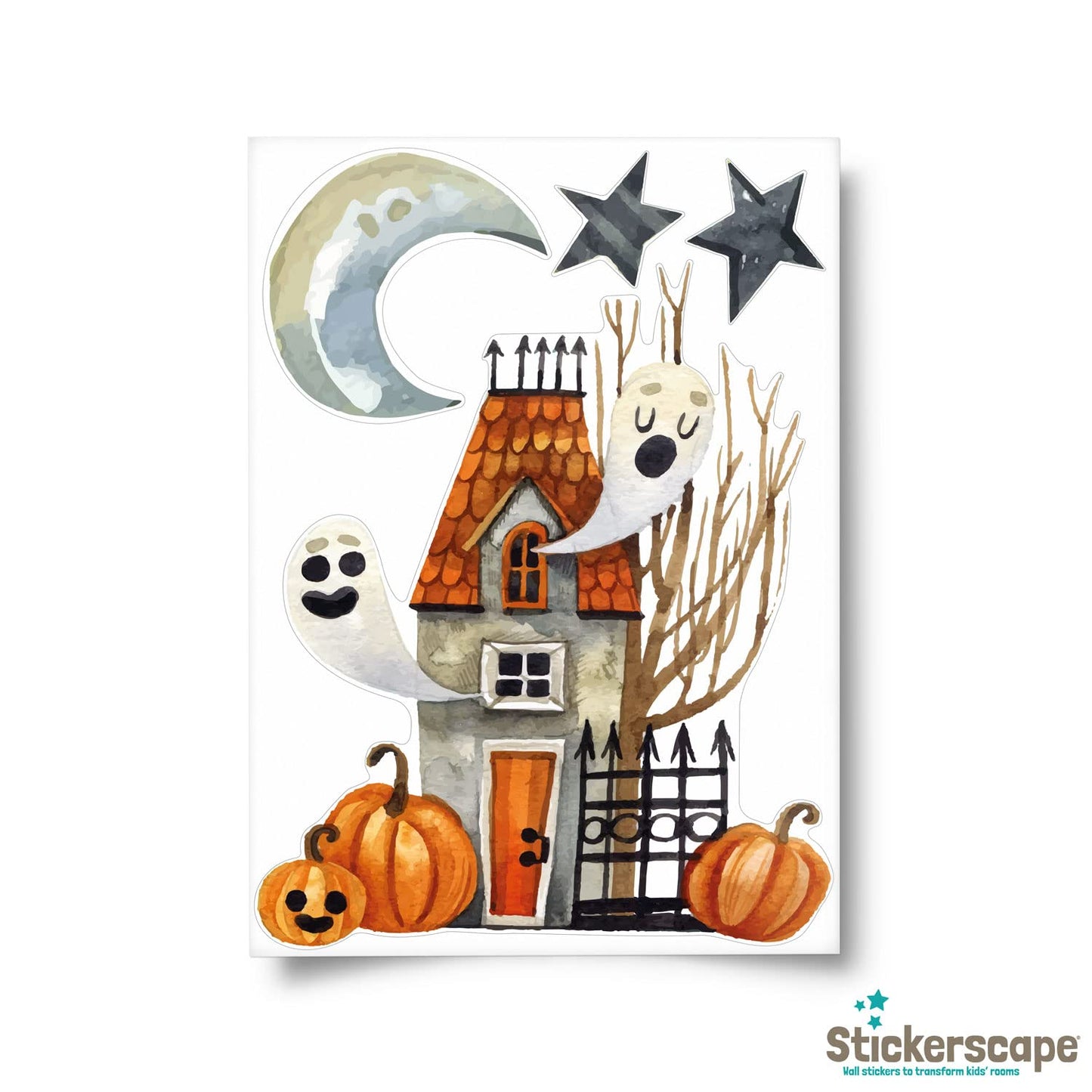 Halloween Window Stickers Reusable and Cleanly Removable (Haunted House - Regular Size) - Made in The UK