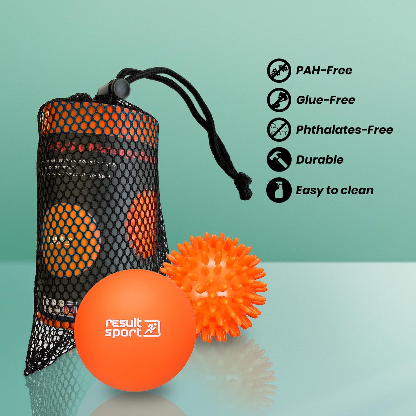 ResultSport Lacrosse & Spike Massage Ball Set with Storage Bag (Orange) - Made in Taiwan