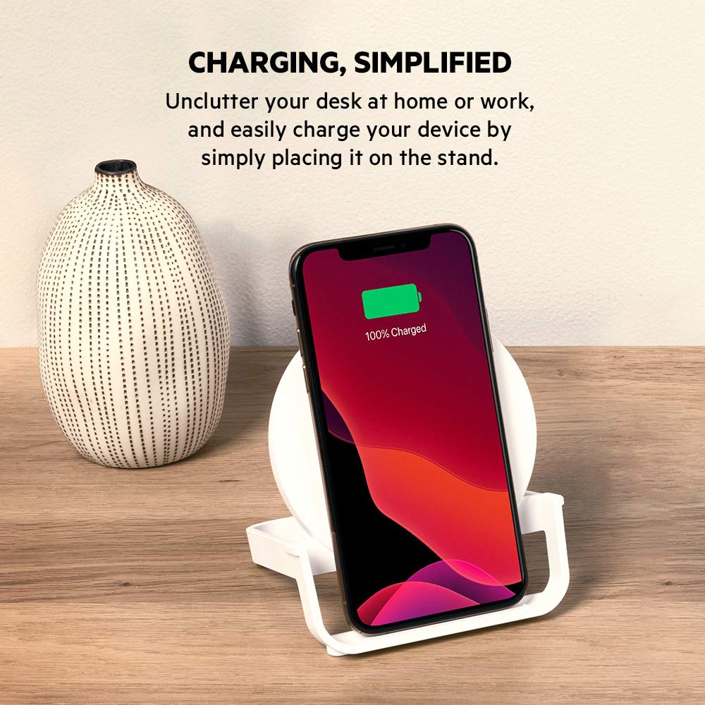 Belkin BoostCharge Wireless Charging Stand 10W for iPhone, Samsung, Google & more (White) - Made in Vietnam