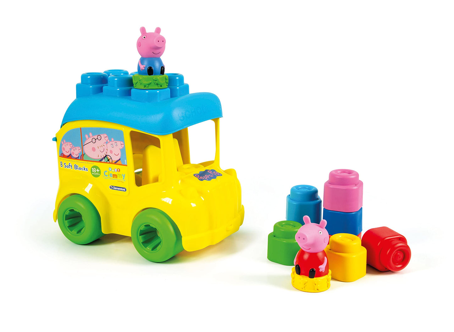 Clementoni Peppa Pig Bus with Soft Blocks for Toddlers for Babies 18+ Months - Made in Italy