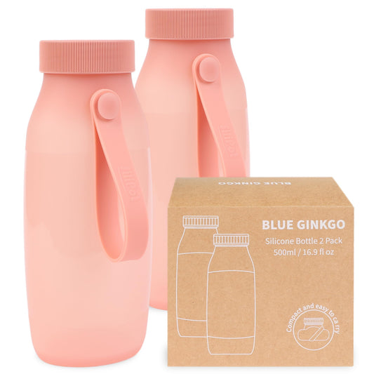 BLUE GINKGO Collapsible Silicone Water Bottle (500 ml) Pack of 2 - Made in Korea